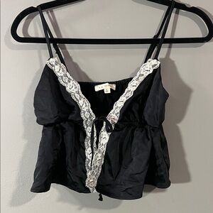 La Hearts Black Camisole with White Lace